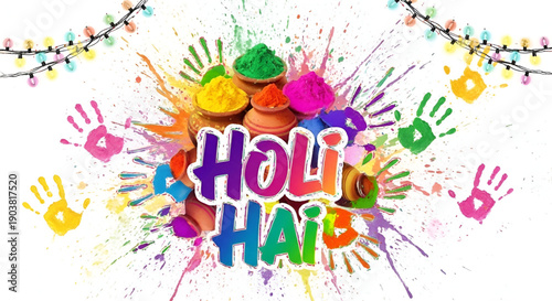 Holi Hai Festival: Vibrant colors burst forth in a celebratory scene, with hands adorned in a rainbow of hues, showcasing the joyous essence of Holi and the spirit of togetherness.