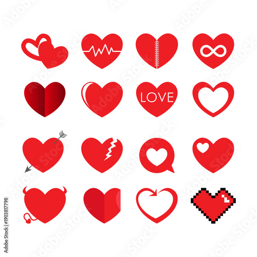 Seamless vector pattern illustration featuring a set of red heart shapes and pink romance icons for a Valentine holiday card design symbol of love and passion