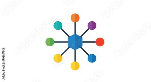 Abstract Colorful Network Connection Hub Icon on Isolated White Background