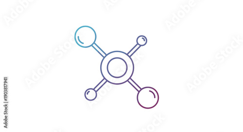 Abstract Scientific Molecule Structure with Connected Spheres in Gradient Outline on Isolated White Background