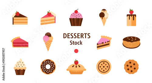 Delicious Assortment of Sweet Desserts, Cakes, and Baked Goods on Isolated White Background