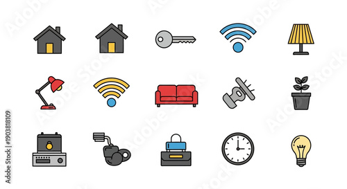 Modern Set of Smart Home and Internet of Things Icons on Isolated White Background
