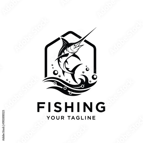 Dynamic Marlin Fish Leaping from Ocean Waves Vector Illustration for Sport Fishing Logo