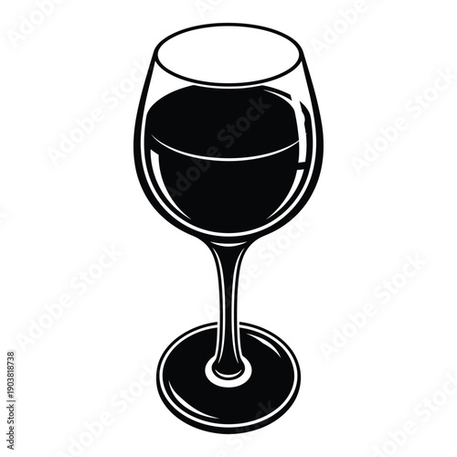 Black and white line of a wine glass filled with red wine line silhouette drinkware d