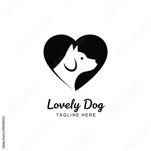 Minimalist Dog Head Profile in Heart Shape Vector Illustration Logo Design