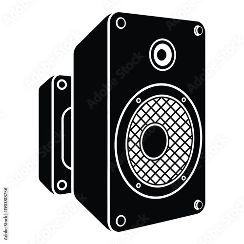 Black and white line of two speakers with mesh grills line speakers stereo speakers audio equipment