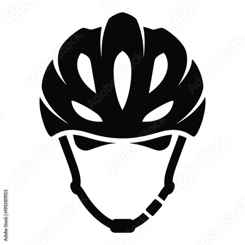 Black bicycle helmet silhouette with ventilation slots and chin strap black helmet cycling gear desi