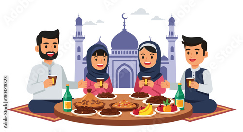 Elegant Ramadan Illustration Collection with Islamic Flat Illustration