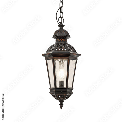 Outdoor Lantern Hanging in a Garden at Night Providing Light and Decoration