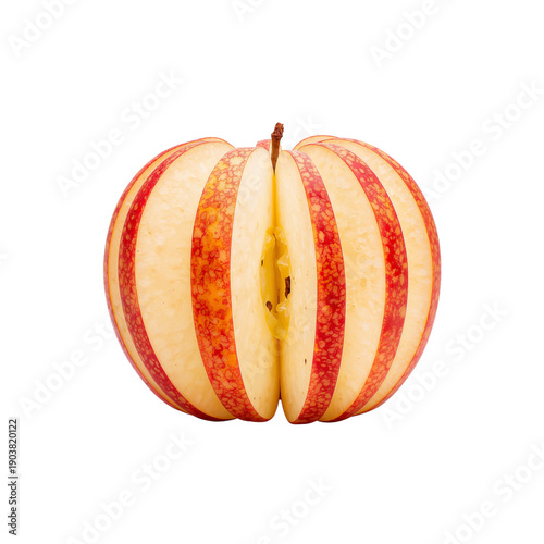Cut Apple With Red Skin Placed on a White Background Showing the Inside of th...