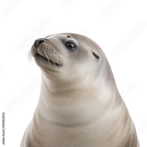Seal Looking Upwards With Focus and Curiosity in a Plain Background Setting D...