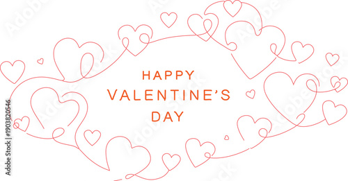 Happy valentine's day greeting card vector line art with continuous heart frame design
