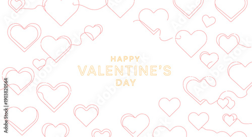 Vector Line art valentine's day greeting card with continuous outline hearts and text