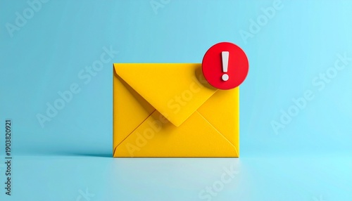 Yellow envelope with red alert icon on blue background