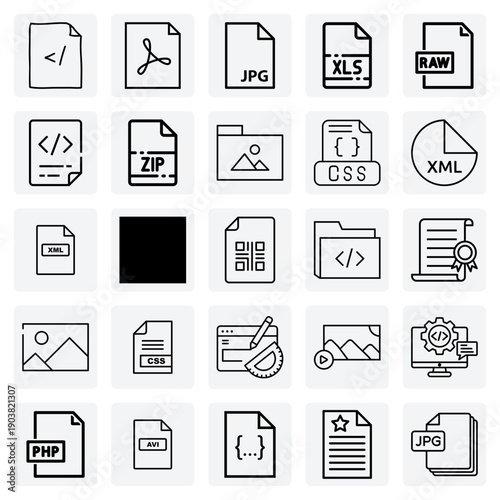 Assorted Computer File Extension Graphics – Representing Web, Document, Image, And Video Files For System Ui.