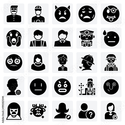 Digital Avatars And Expressions – A Delivery Man, A Bohemian Person, And Emojis For Fear, Disappointment, And Worry.