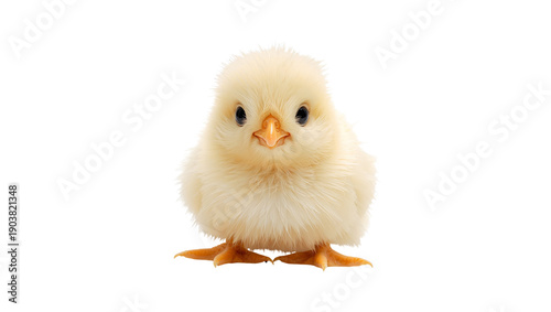 Small Yellow Chick Stands on a White Background Looking Towards the Viewer Wh...