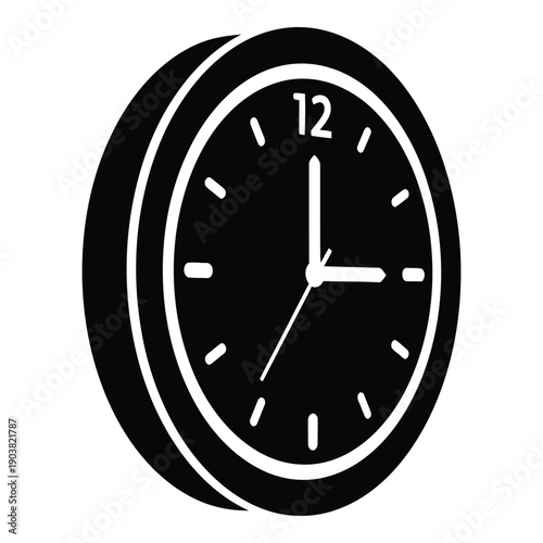 Black and white analog clock showing time at 10 09 with shadow effect clock face desi