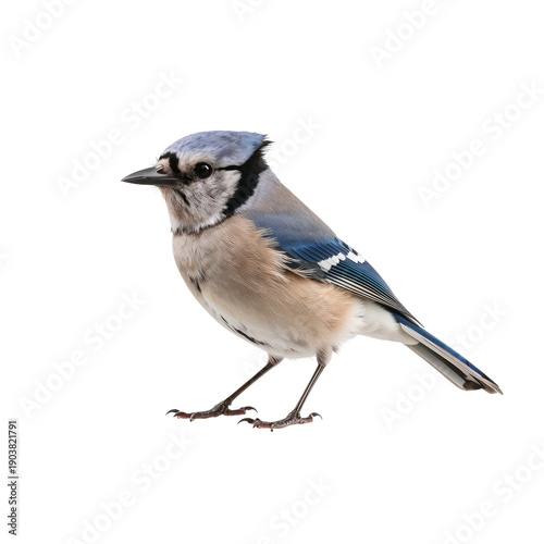 Bird Stands on Ground With Blue and Gray Feathers in Bright Light During Clea...