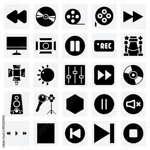 Home Cinema And Media Player Controls – Led Tv, Dvd Disks, And Volume For Entertainment System Interfaces.
