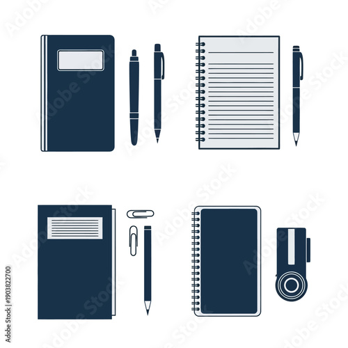 Stationery collection featuring notebooks pens and office supplies
