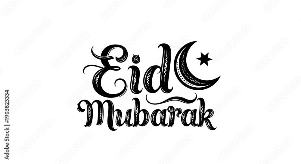Obraz premium Eid Mubarak greeting with moon and star in elegant calligraphy