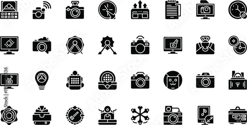 Collection of various icons related to technology and communication