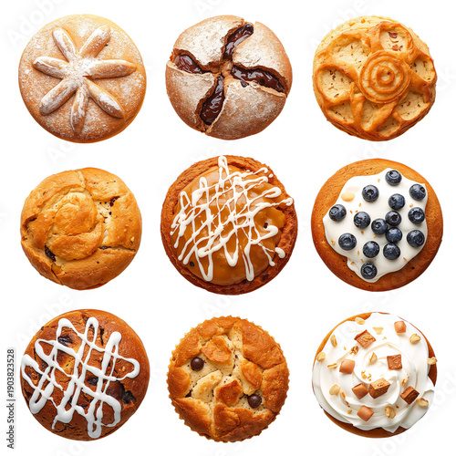 Freshly Baked Bread and Pastries Arranged on a White Background for Display a...