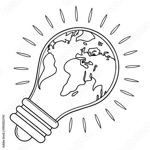Lightbulb with Earth Inside - Global Idea & Environmental Conservation