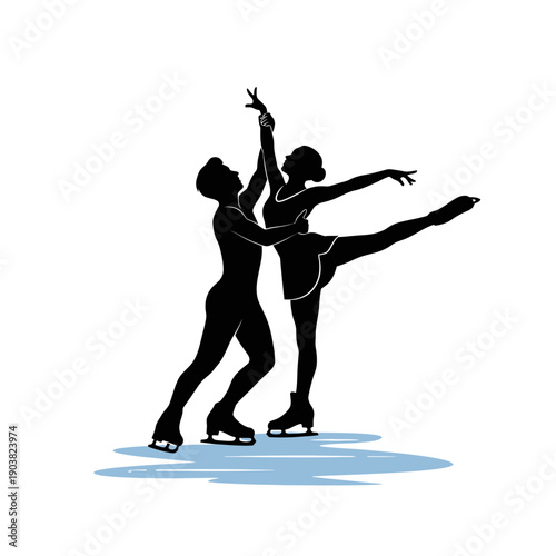 Elegant silhouette of a couple performing a figure skating lift