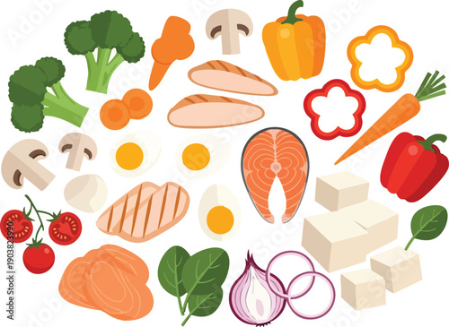Healthy eating A vibrant assortment of nutritious foods, perfect for dietary illustrations
