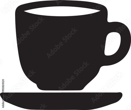 Black silhouette of a cup and saucer isolated on transparent background