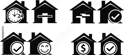 Real estate icons with various symbols