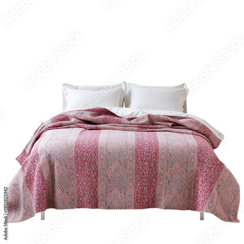 Cozy Bedding Set With a Patterned Blanket and White Pillows on a Bed in a Sim...