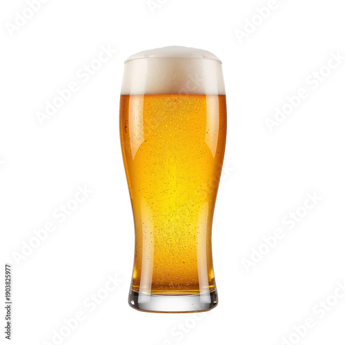 Cold Beer Served in a Clear Glass on a Plain Background