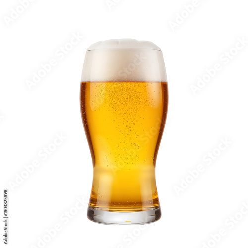 Cold Beer Served in a Clear Glass on a Plain Background