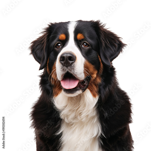 Bernese Mountain Dog Stands Against White Background With Relaxed Expression ...