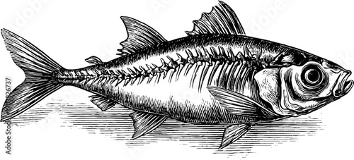 Vintage fish skeleton engraving for natural history design