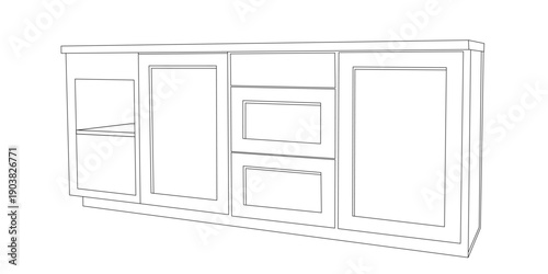 kitchen cabinet Vector Outline side View for Architectural and Graphic Design