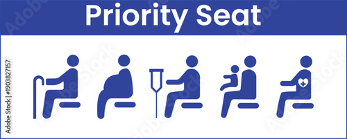 Priority seat symbol vector design for disable passenger, wheelchair, cripple, pregnant woman or with infant baby.