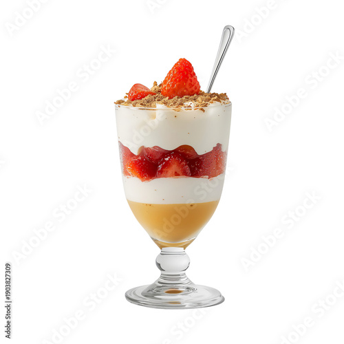 Delicious Dessert Served in a Glass With Layers of Cream, Fruit, and Crumbs D...