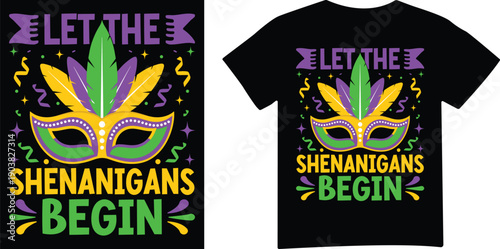 Mardi gras mask with feathers and beads