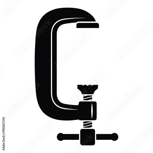 Black and white line of a C clamp tool front view line C clamp mechanical desig