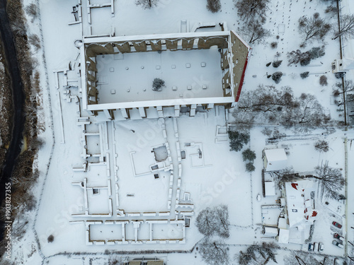 Canvastavla Aerial top-down winter view of the St