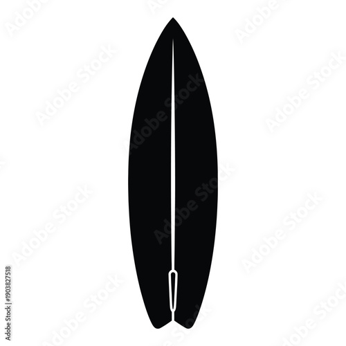 Black and white minimalist surfboard silhouette water sports desig