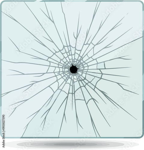 Broken Glass Icon Shattered Square with Hole, Damage and Destruction Concept Design