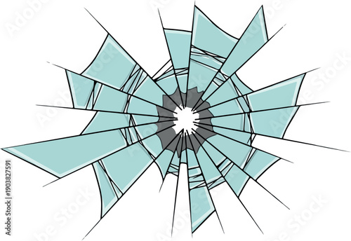 Shattered Glass Illustration Detailed View of a Cracked Window Pane with Radial Cracks