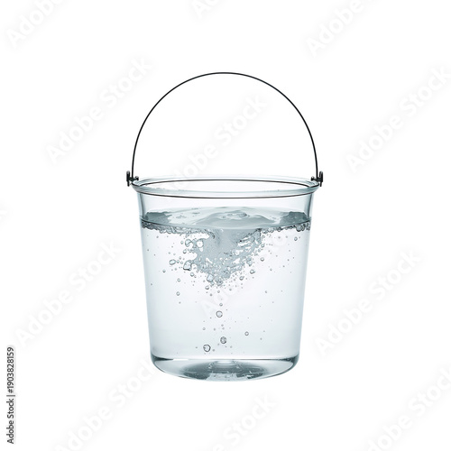 Water Splashes in a Blue Bucket Located on a Table During Daylight Hours