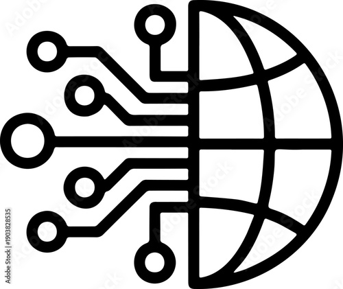 Global Cyber Security Shield Icon, Data Protection and Network Safety Illustration, International Cybersecurity and VPN Concept Line Art