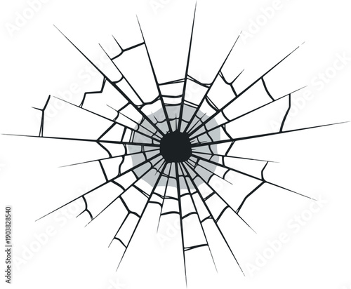 Cracked Glass Vector Art with Impact Hole Design
